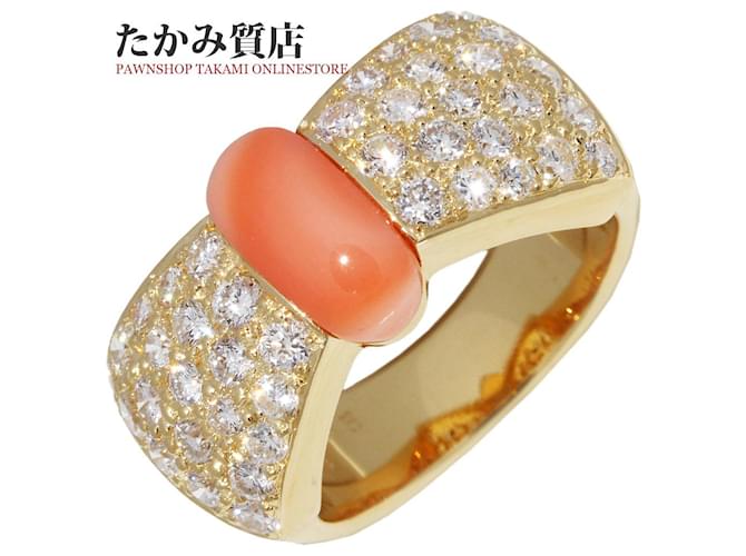 & Other Stories Bague en or jaune K18YG avec corail et diamant de 1,25 ct, taille 8,5 en excellent état Métal Doré  ref.1437133