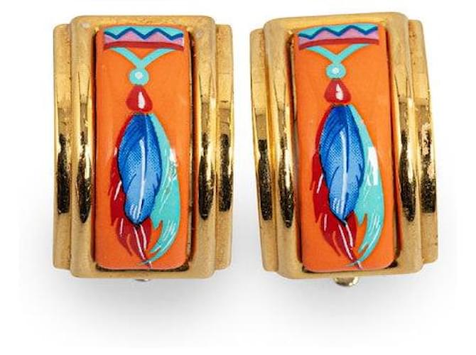 Hermès Hermes Enamel Clip-On Earrings Orange Gold in Very Good Condition Metal  ref.1437367