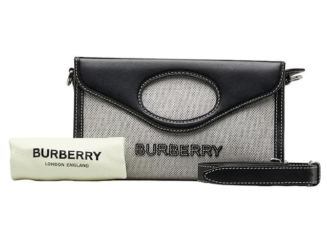 Burberry Logo Horseferry 2WAY Handbag Cotton Canvas Leather in Very Good Condition Grey Cloth  ref.1437448