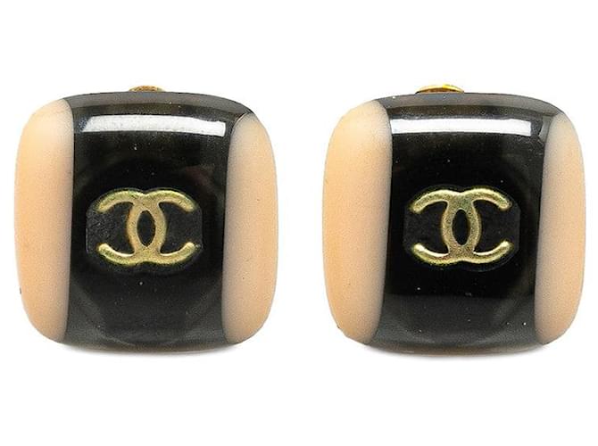 Brincos quadrados Chanel Coco Mark em plástico preto e dourado em muito bom estado  ref.1437449