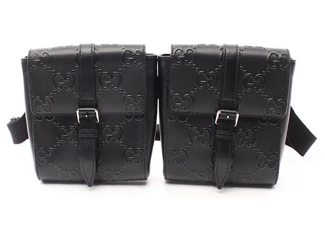 Borsa a cintura doppia in pelle perforata con stampa GG di Gucci. Borsa in pelle in ottime condizioni. Nero  ref.1437626