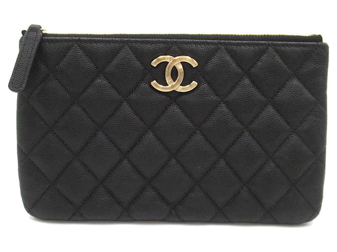 Chanel Quilted Caviar Zip Pouch Leather Vanity Bag in Great Condition Black  ref.1437644