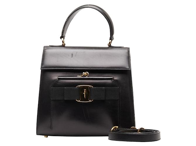 Borsa a mano in tela di pelle Vara Ribbon di Salvatore Ferragamo in ottime condizioni Nero  ref.1437659