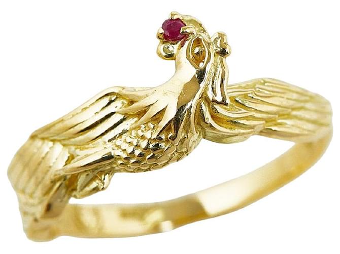 & Other Stories K18YG Yellow Gold Ruby Rooster Motif Ring 15.5 in Great Condition Golden Metal  ref.1437749