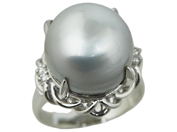 & Other Stories Pt900 Platinum Pearl Ring with Diamond 0.05ct in Excellent Condition White Metal  ref.1437754