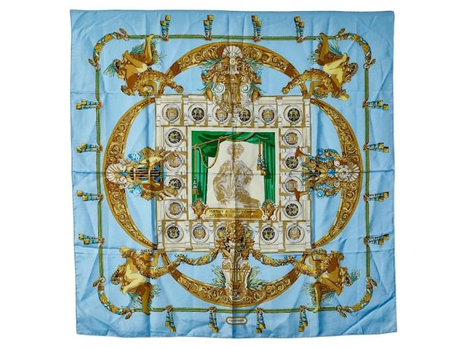 Hermès Hermes Silk Scarf Carré 90 Hommage a Charles Garnier in Very Good Condition Blue Cloth  ref.1437800