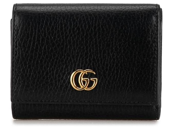 Portefeuille compact trifold en cuir Gucci GG Marmont 474746 en très bon état Noir  ref.1437965