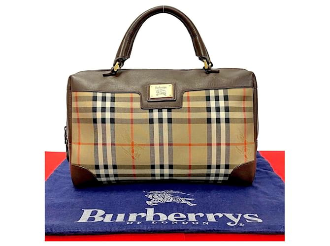 Borsa a mano in tela con motivo Haymarket di Burberry 41001 in ottime condizioni Marrone  ref.1438221