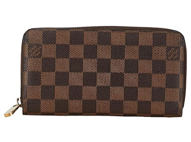 Carteira longa Louis Vuitton Damier Zippy N60015 em couro PVC marrom em muito bom estado Plástico  ref.1438242