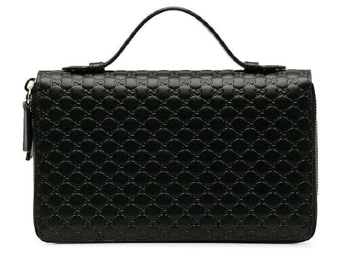 Gucci Leder Microguccissima Organizer, lange Geldbörse, Reisetasche 449246 in ausgezeichnetem Zustand Schwarz  ref.1438280