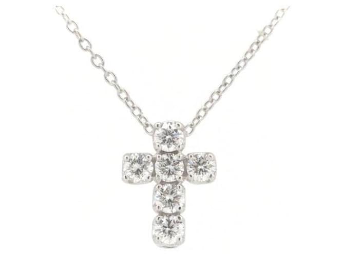 Anderer Schmuck & Other Stories Ponte Vecchio Diamant Kreuz Halskette 0,41 ct K18WG Weißgold in Großartigem Zustand Silber  ref.1438325