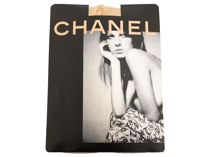 Calze e collant Chanel Cotton Coco Mark Patterned in ottime condizioni Beige