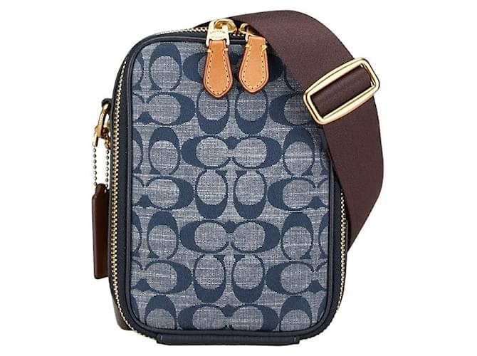 Borsa a tracolla in pelle firmata Coach Canvas C2257 in ottime condizioni Blu Tela  ref.1438467