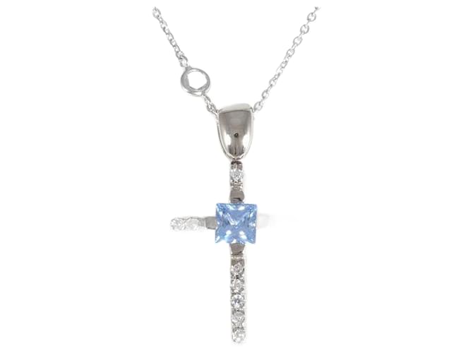 & Other Stories K18 White Gold Necklace with Blue Topaz and Zirconia in Excellent Condition Silvery Metal  ref.1438498