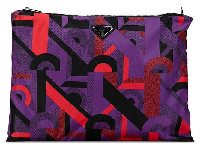 Prada Tessuto bedruckte Clutch Tasche aus Canvas in ausgezeichnetem Zustand Leinwand  ref.1438603