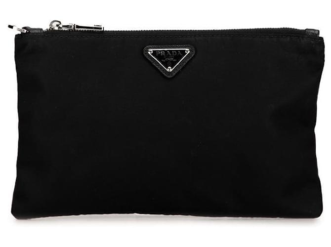 Prada Nylon Triangle Logo Plate Pouch Black in Very Good Condition Cloth  ref.1438604