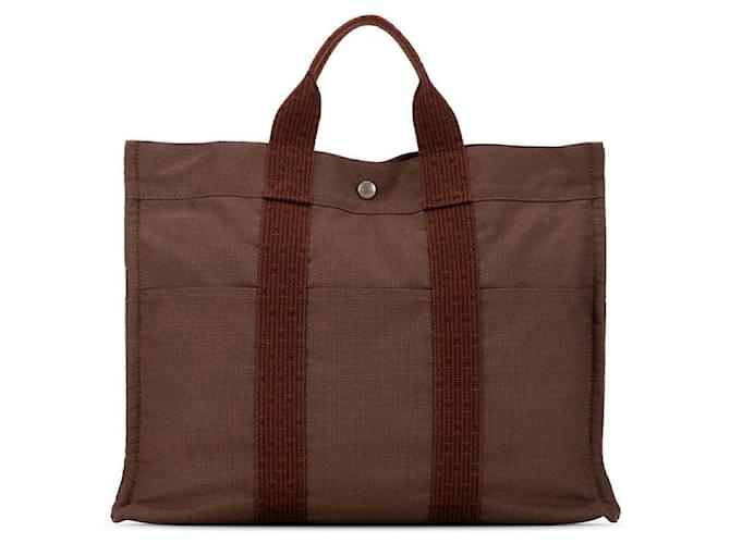 Hermès Hermes Canvas Herline MM Tote Bag in Very Good Condition Brown Cloth  ref.1438610