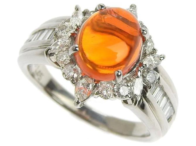 Autres bijoux & Other Stories Diamant frappant 0.66ct & Opale de Feu 1.45ct, PT900 bague Platine, size 11 Pour les femmes en excellente condition Orange  ref.1438716