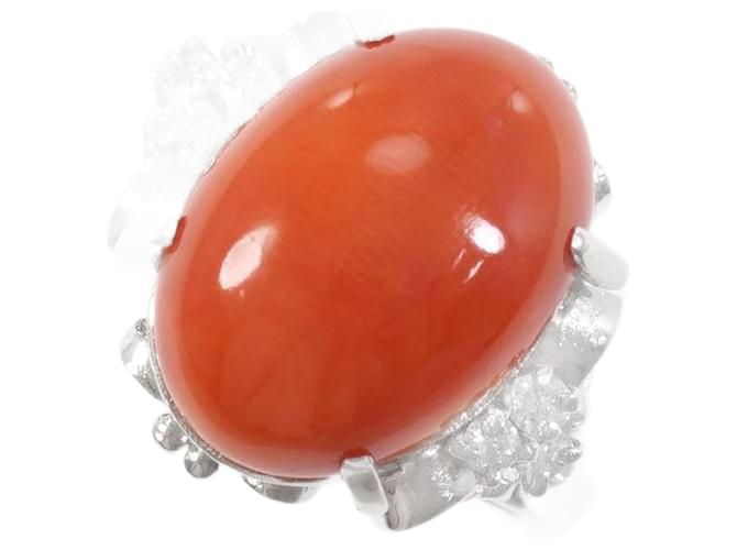 & Other Stories Pm900 Platinum Coral Diamond Ring Size 8 in Excellent Condition Silvery Metal  ref.1438802