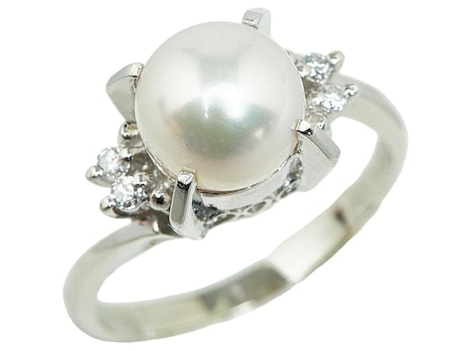 & Other Stories Pt900 Platinum Akoya Pearl 8mm Diamond Ring Size 10.5 in Excellent Condition White Metal  ref.1438847