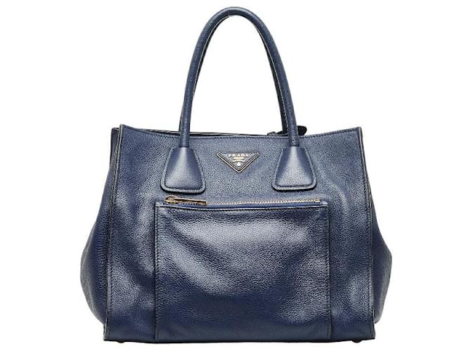 Bolso de mano Prada de cuero de ternera con logo triangular BN2795 en muy buen estado Azul  ref.1438863