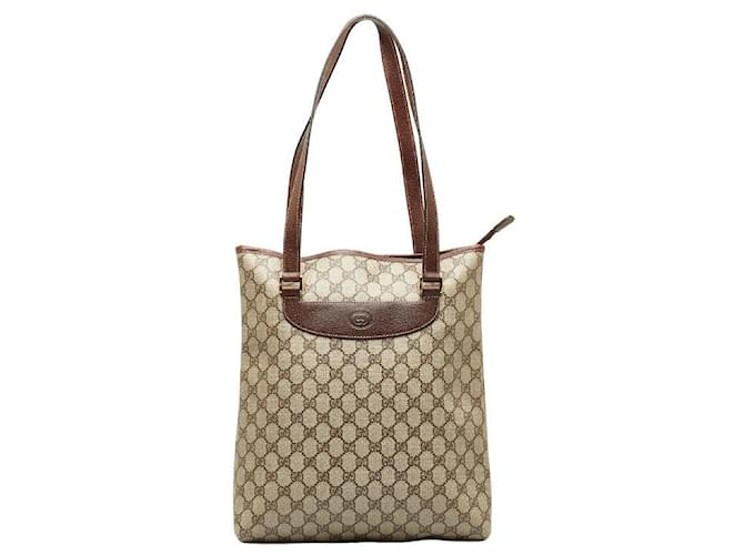 Sac fourre-tout en cuir PVC Gucci GG Plus beige marron en très bon état Plastique  ref.1438871