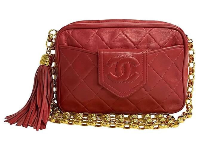 Camera Sac à bandoulière Chanel CC Matelassé en cuir en très bon état Rouge  ref.1438909