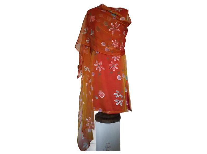 Autre Marque Röhrenkleid mit Stola Mehrfarben Orange Fuschia