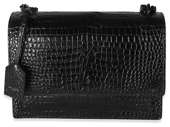 Saint Laurent Black Croc Embossed Calfskin Medium Sunset Exotic leather  ref.1439252