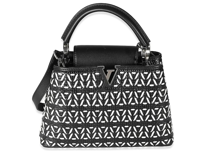 Louis Vuitton Noir Blanc Cuir Tressé Tressage Capucines BB  ref.1439260