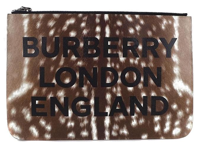 Bolsa de mão de couro impressa Burberry em ótimo estado 8015103 Marrom  ref.1439372