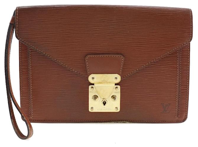 Louis Vuitton Serie Dragonne Leder Clutch Bag M52612 in gutem Zustand Braun  ref.1439414