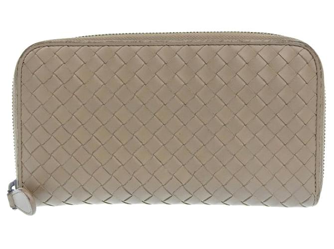 Bottega Veneta Intrecciato Langer Reißverschluss Geldbeutel aus Leder 114076 in Gutem Zustand Braun  ref.1439430