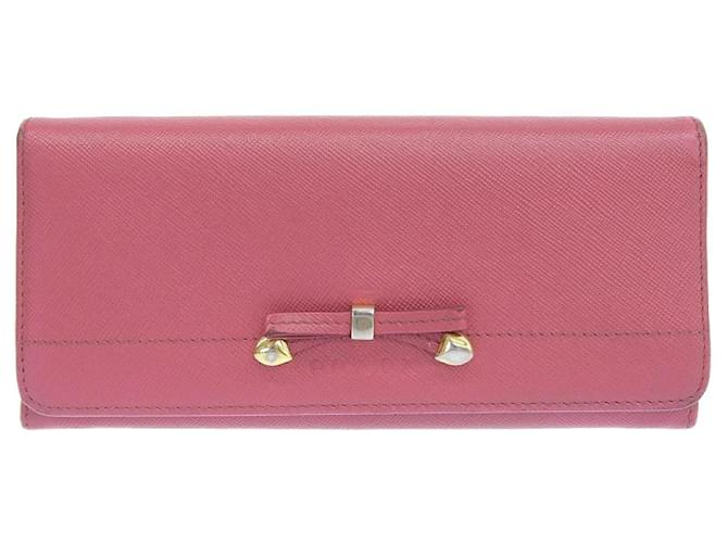 Prada Ribbon Long Wallet Leather Long Wallet 1M1132 in Good Condition Pink  ref.1439431