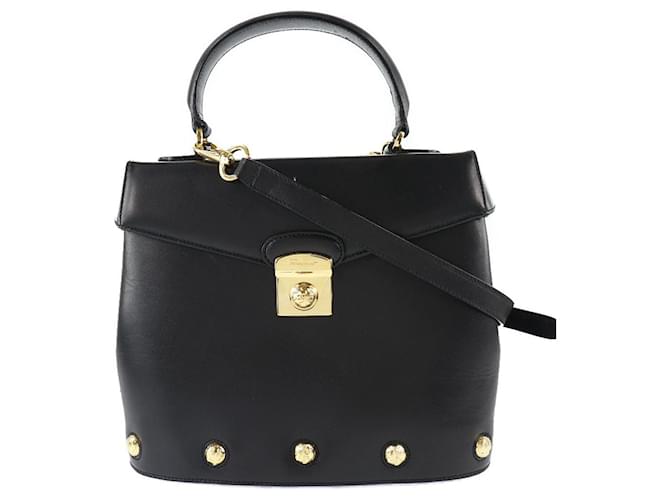 Sac à main en cuir clouté Salvatore Ferragamo Sac en cuir AN215209 en très bon état Noir  ref.1439451