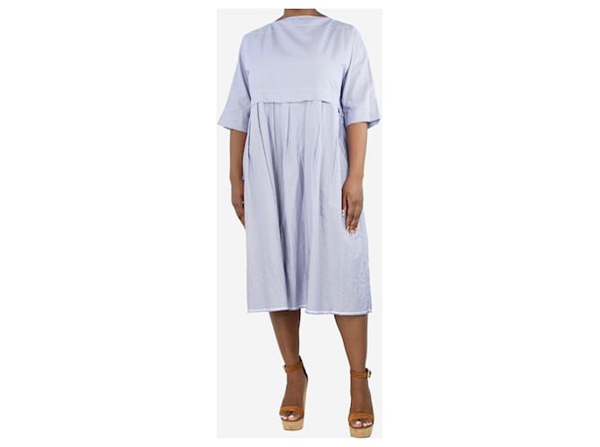 Autre Marque Blue boat-neck checked belted midi dress Cotton  ref.1439540