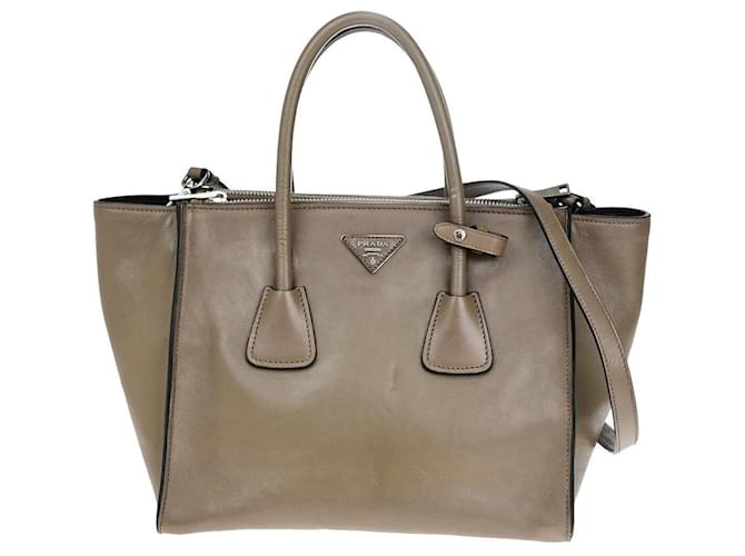 Prada Twin Zip Marrom Couro  ref.1439604