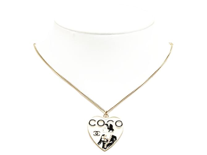 Chanel Gold Gold Plated CoCo Heart Shaped Pendant Necklace Golden Metal Gold-plated  ref.1439702