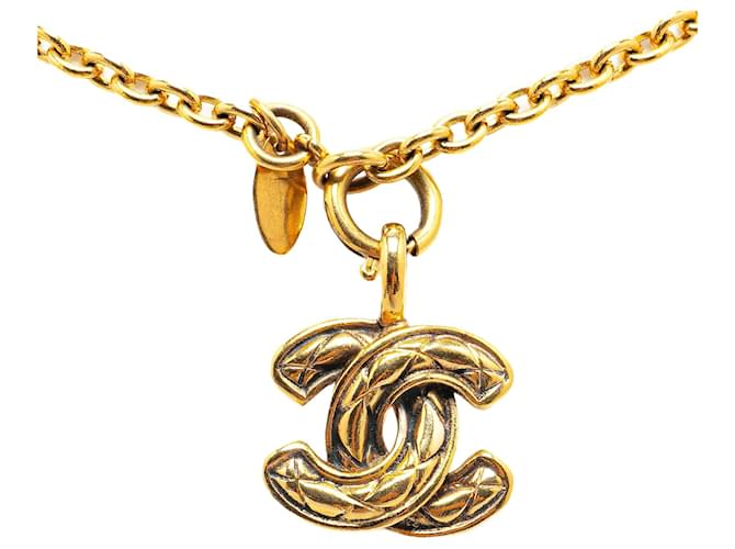 Chanel Gold Gold Plated CC Quilted Pendant Necklace Golden Metal Gold-plated  ref.1439721