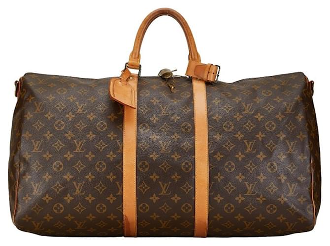 Louis Vuitton Keepall Bandoulière 55 Castaño Cuero  ref.1440081