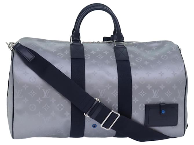 LOUIS VUITTON Monogram Satellite Keepall Bandouliere 50 M44170 LV Auth 78374A Silvery Cloth  ref.1440398