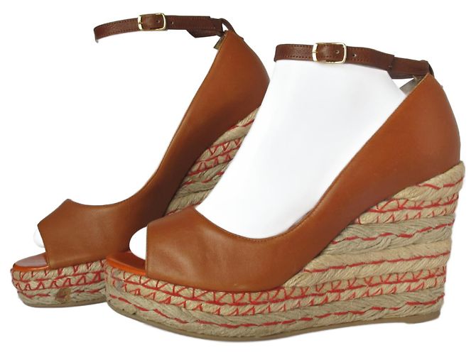 Sandali con zeppa Sergio Rossi in pelle marrone e corda