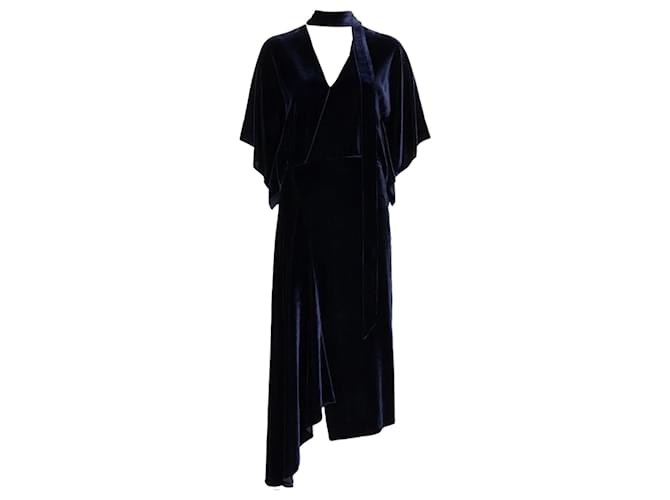 Roland Mouret Navy Blue Tie-Neck Velvet Meyers Dress  ref.1440601