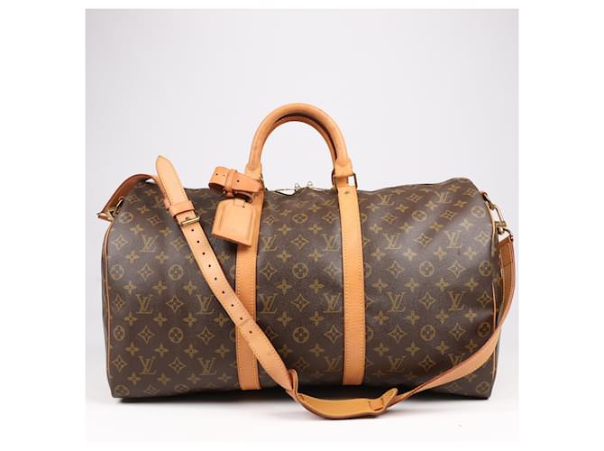 Louis Vuitton Monogram Canvas Keepall Bandoulière 50 Travel bag M41416 Brown Leather  ref.1440607