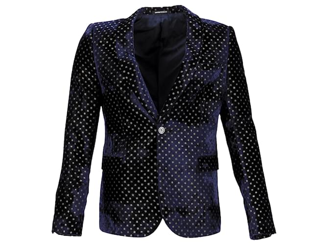 Giorgio Armani Emporio Armani Patterned Single-Button Blazer in Navy Blue Velvet  ref.1440669