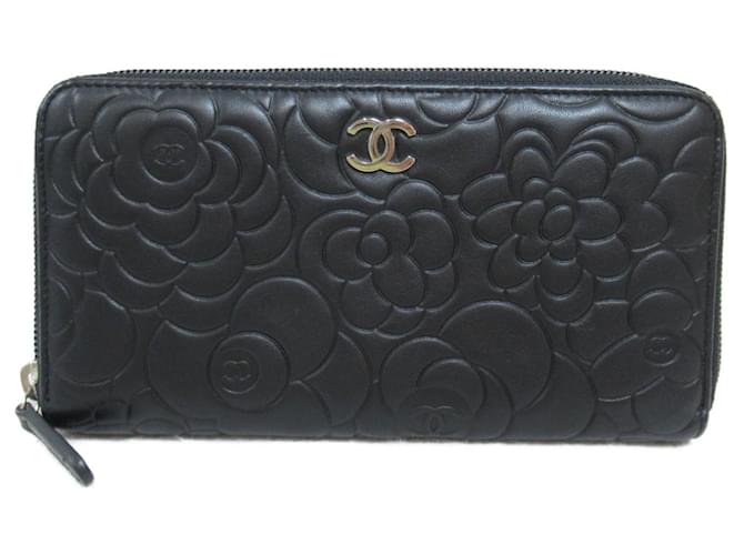 Cartera larga de cuero Chanel Camelia redonda A50085 en excelente estado Negro  ref.1440713