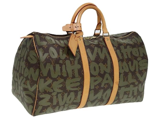LOUIS VUITTON Keepall 50 Boston Bag Graffiti Monogram Khaki M92196 
