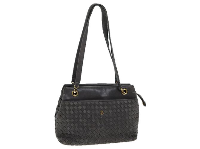 BALLY Bolsa de Ombro de Couro Cinza Auth yb580 Marrom