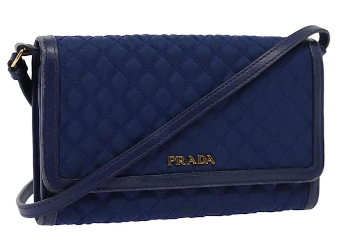 PRADA Shoulder Wallet Nylon Leather Blue Auth 78077  ref.1441440