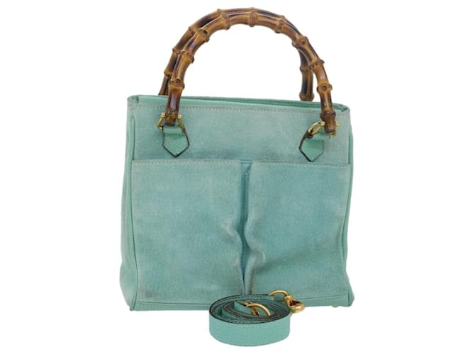 GUCCI Bamboo Hand Bag Suede 2way Light Blue 000 122 0316 Auth 78217  ref.1441481